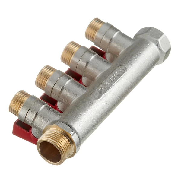 коллектор stout 3/4 вр(г) х 4 выхода 1/2 нр(ш) х 3/4 нр(ш) с шаровыми кранами (smb 6210 341204)