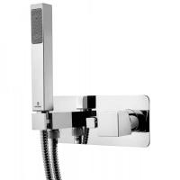 Комплект Bossini Cube Z005365.030: Смеситель для душа, встраиваемый, с девиатором на 2 выхода, ручной душ с держателем, подключение на 1/2”, цвет: хром