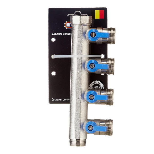 коллектор henco 3/4 вр(г) х 4 выхода 3/4 нр(ш) ек х 3/4 нр(ш) с шаровыми кранами, vb050504-blauw