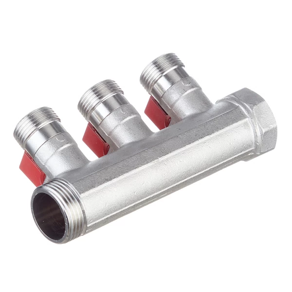 коллектор henco 1 вр(г) х 3 выхода 3/4 нр(ш) ек х 1 нр(ш) с шаровыми кранами, vb060503-rood