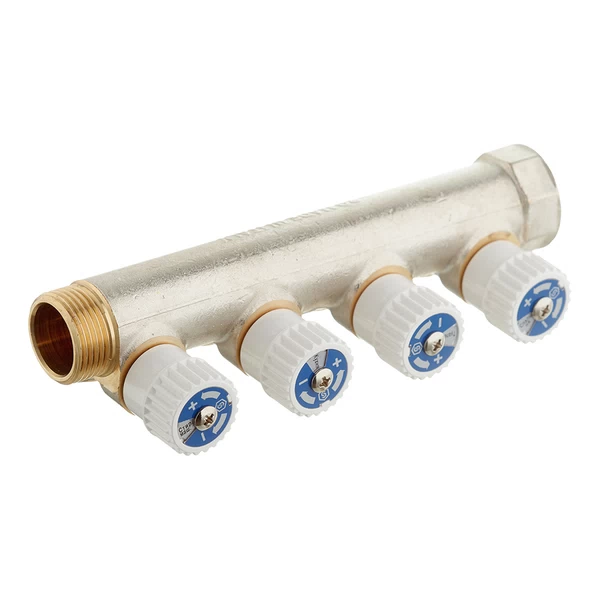 коллектор stout 3/4 вр(г) х 4 выхода 3/4(ек) х 3/4 нр(ш) регулирующий (smb 6851 343404)