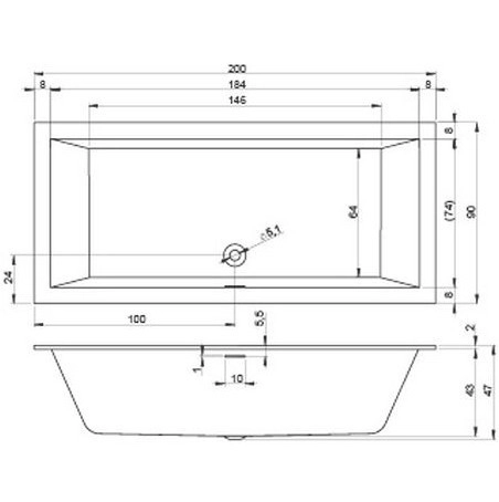 акриловая ванна riho rething cubic 200х90 b110001005 (br1200500000000) без гидромассажа