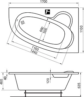 акриловая ванна ravak asymmetric 170x110 r c491000000