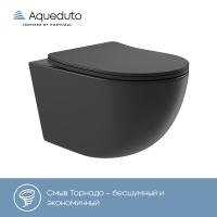 Унитаз Aqueduto OVO Tornado OVOT2140 подвесной, безободковый, смыв Торнадо, сиденье с микролифтом, 52.5х36 см, черный матовый