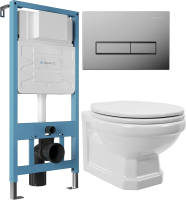 Комплект 3 в 1 Унитаз подвесной STWORKI Драммен HDC609WH с микролифтом + Инсталляция Aqueduto Tecnica TEC01 + Кнопка Retangulo RET0100 цвет хром