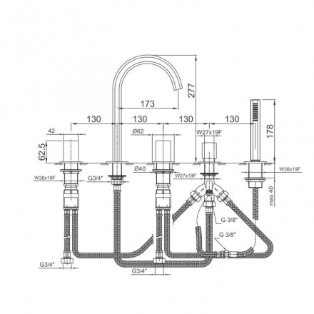 смеситель на борт ванны fantini venezia 29 95 n465s никель