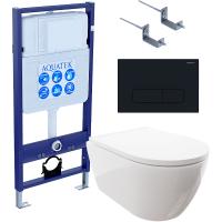 Комплект унитаза с инсталляцией Aquatek Set Aquatek Поларис-017 4в1 с сиденьем Микролифт и Черной матовой клавишей смыва