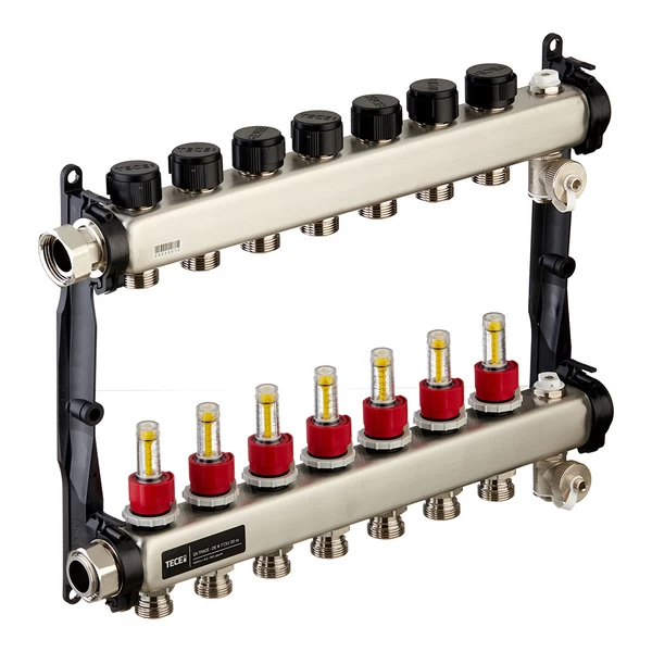коллектор для теплого пола tece 1 вр(г) х 7 выходов 3/4 нр(ш) ек х 1 вр(г) с расходомерами, 77310007