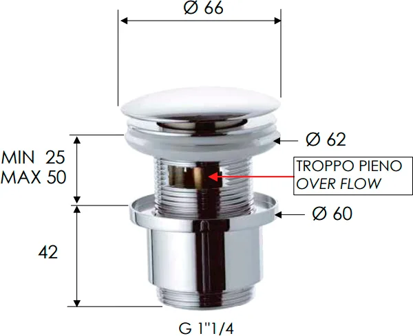донный клапан remer 905cc2114 для раковины, с переливом, хром