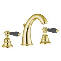 Смеситель Fima Carlo Frattini Herend F5421CNOR для раковины, на 3 отв., с донным клапаном, черные ручки, золото