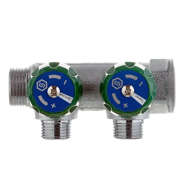 коллектор stout 3/4 вр(г) х 2 выхода 1/2 нр(ш) х 3/4 нр(ш) регулирующий (smb-6850-341202)