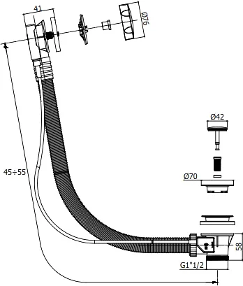 слив-перелив paffoni zacc118no 70 мм, полуавтомат, матовый черный