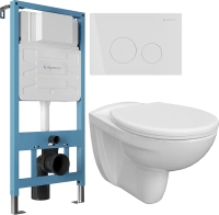 Комплект Унитаз подвесной DIWO Анапа безободковый + Крышка 800-003-709 дюропласт, с микролифтом + Инсталляция Aqueduto Tecnica TEC01 + Кнопка Circulo CIR0110 европейский белый