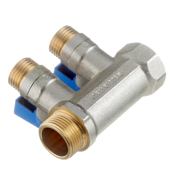 коллектор stout 3/4 вр(г) х 2 выхода 1/2 нр(ш) х 3/4 нр(ш) с шаровыми кранами (smb 6211 341202)