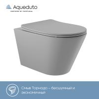 Унитаз Aqueduto CONE Tornado CONT2130 подвесной, безободковый, смыв Торнадо, сиденье с микролифтом, 52.5х36 см, серый матовый