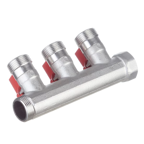 коллектор henco 3/4 вр(г) х 3 выхода 3/4 нр(ш) ек х 3/4 нр(ш) с шаровыми кранами, vb050503-rood