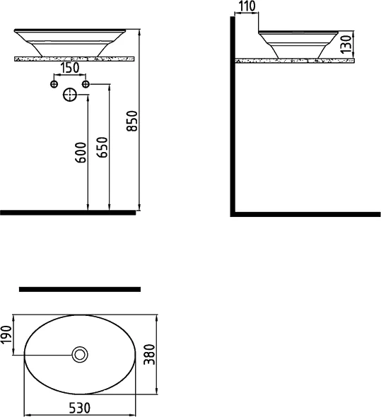 раковина накладная bien dune 71lg053b1