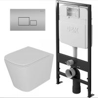 Комплект унитаза с инсталляцией D&K Quadro DS1511604 с сиденьем микролифт и клавишей смыва Хром матовый