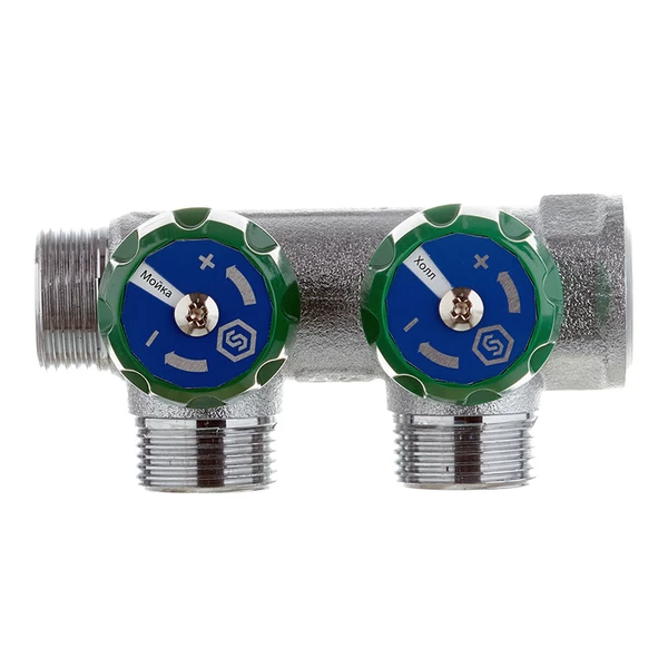 коллектор stout 3/4 вр(г) х 2 выхода 3/4(ек) х 3/4 нр(ш) регулирующий (smb-6850-343402)