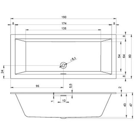 акриловая ванна riho rething cubic 190x80 см, заполнение через перелив, белая глянцевая, br10c0500000000