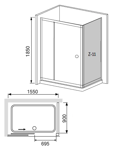 душевой уголок rgw classic cl-45 155x90 профиль хром, стекло шиншилла
