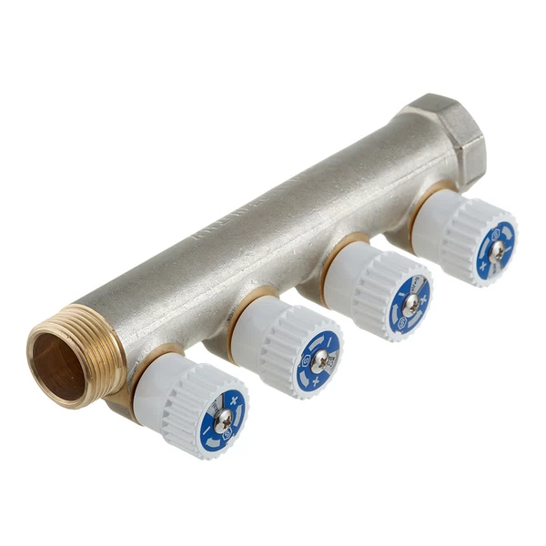 коллектор stout 3/4 вр(г) х 4 выхода 1/2 нр(ш) х 3/4 нр(ш) регулируемый (smb 6851 341204)