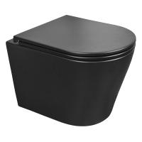 Унитаз Azario Teramo AZ -053E-R-MB / AZ-0053-MB подвесной, безободковый, с сиденьем микролифт, 51.5х35.5х36.5 см, черный матовый Унитаз Azario Teramo AZ -053E-R-MB / AZ-0053-MB подвесной, безободковый, с сиденьем микролифт, 51.5х35.5х36.5 см, черный матовый