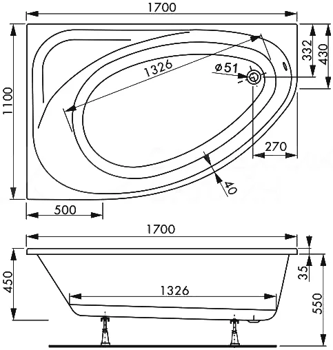 акриловая ванна vagnerplast hapi 170х110 r 170x110 см vpba170hap3lx-04, цвет белый