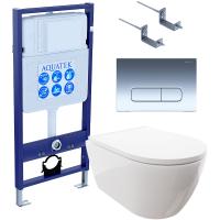 Комплект унитаза с инсталляцией Aquatek Set Aquatek Поларис-016 4в1 с сиденьем Микролифт и клавишей смыва Хром глянцевый