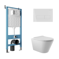 Комплект Aqueduto AQDS206: инсталляция Tecnica Novo, кнопка Retangulo Novo - белый матовый, унитаз Cone безободковый, сиденье с микролифтом, белый глянцевый