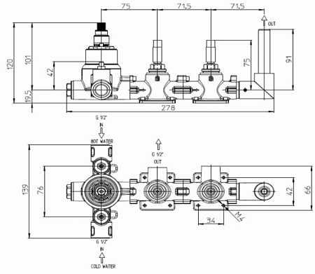 внутренняя часть bossini z00135000 термостатического смесителя для душа и ванны