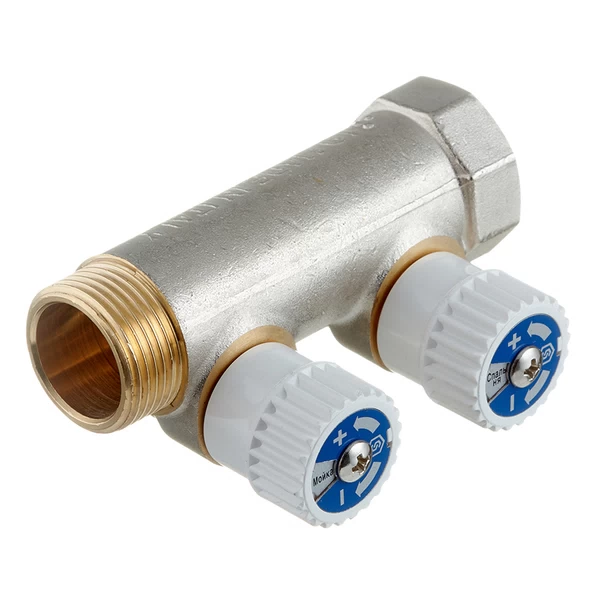 коллектор stout 3/4 вр(г) х 2 выхода 1/2 нр(ш) х 3/4 нр(ш) регулируемый (smb 6851 341202)