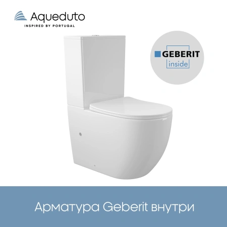 Унитаз компакт Aqueduto OVO AQDSOVO10 напольный, безободковый, с бачком, сиденье с микролифтом, 63x38.5 см, белый глянцевый