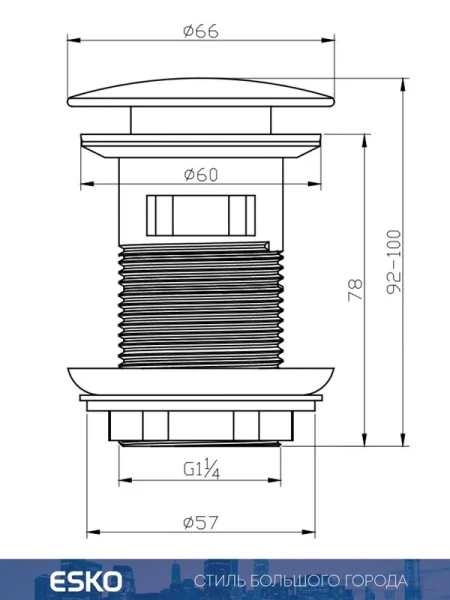 донный клапан esko bgb для раковины, с переливом, клик клак, черный
