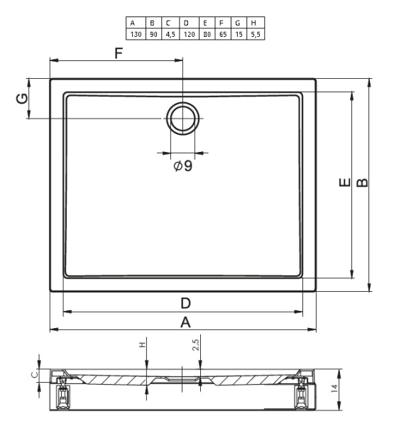 душевой поддон riho davos 263 130×90 см da0300500000000(d002001005) белый