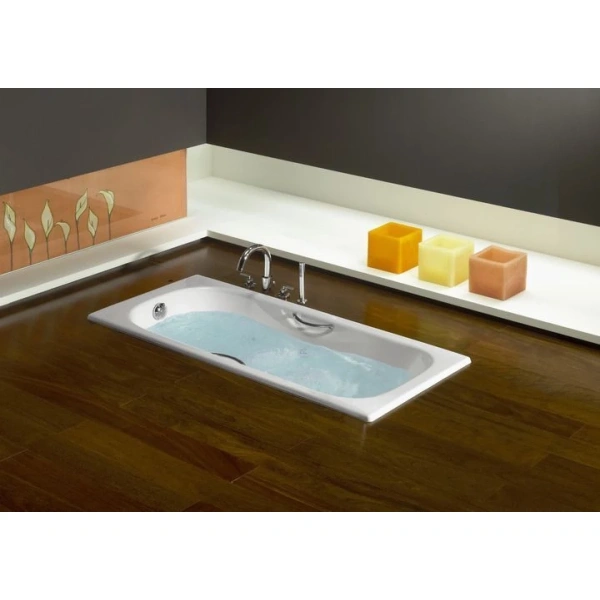 ванна чугунная roca malibu set/2315g000r/526803010/150412330 150x75 см, с ручками, антискользящим покрытием, белый