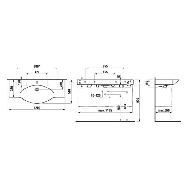 раковина в ванную накладная laufen palace 120x51 см 8.1170.4.000.104.r