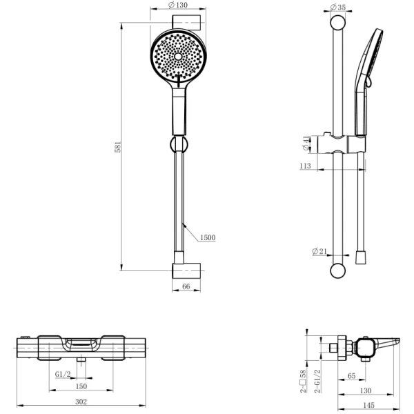 термостат для ванны wonzon & woghand plate ww-c2017-a-mb с душевым гарнитуром, черный матовый