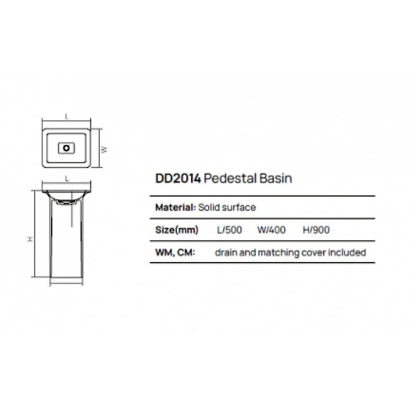 раковина dea design pedestal basin dd2014 500 16 напольная, без отв., solid surface, 50х40х90см., black №16