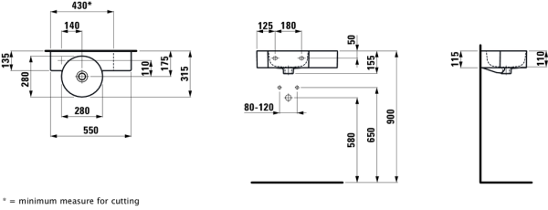 раковина laufen val 8.1528.3.000.105.1 55х31см подвесная, круглая, полочка справа, белая