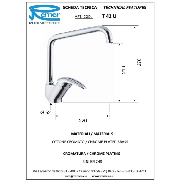 смеситель для кухни remer ten t42u