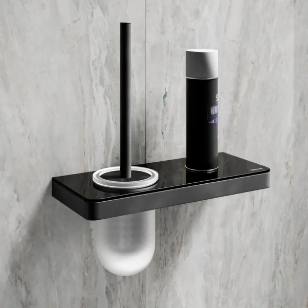 Ёршик для унитаза Lemark Glass line 9762033 с полкой, черный