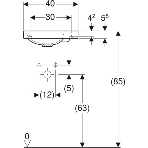 раковина накладная/подвесная 40 см geberit acanto 500.635.01.2