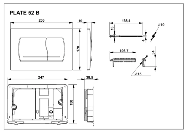 кнопка смыва для инсталляции roca active 52b для унитаза, абс-пластик, цвет глянцевый хром