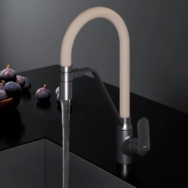 смеситель для кухни am.pm like f8007826 с гибким изливом, бежевый/ черный