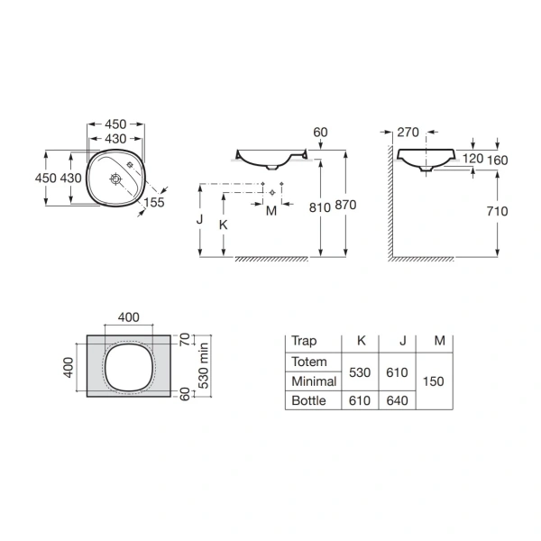 раковина 45x45 см roca beyond 3270b7000