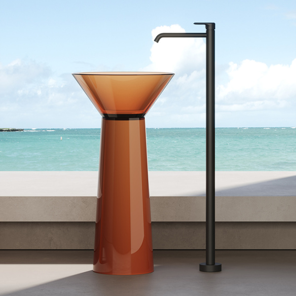 раковина dea design pedestal basin dd2022 480 r1 напольная, без отв., glasstech, прозрачная смола, 48x48х90см., sunset r1