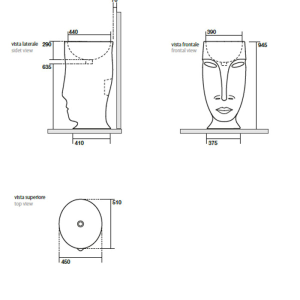 раковина напольная kerasan artwork 474004 moloco, с отверстием для слива в стену, цвет черный глянцевый