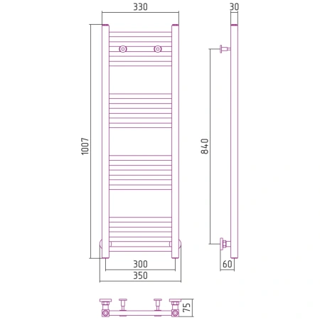 полотенцесушитель водяной 1000x300 черный матовый сунержа модус 31-0250-1030