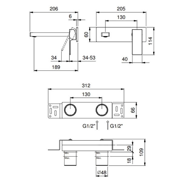 смеситель для раковины fantini mint 34 13 f813b черный матовый